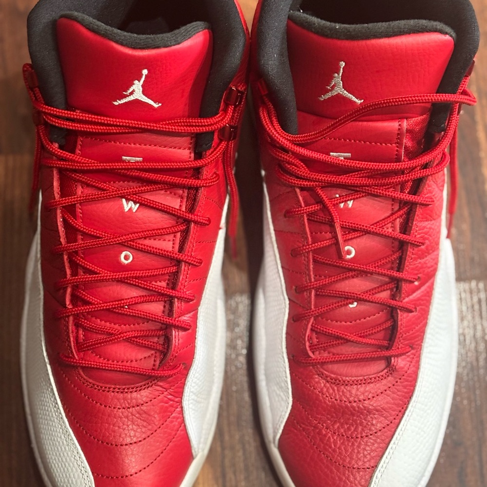 Jordan 12 Red and White Basketball Sneakers